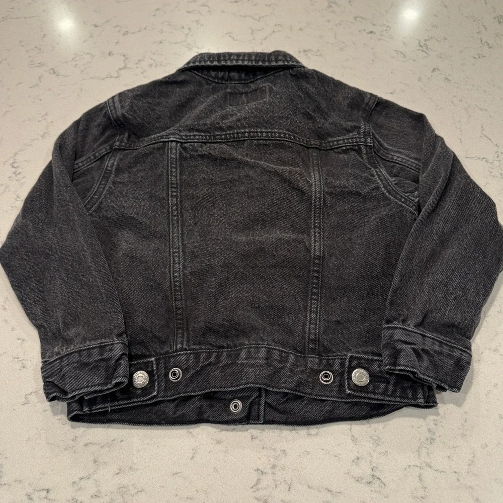 Old Navy Denim Trucker Jacket Kids Size S 6-7 Black Faded Cotton Button Front